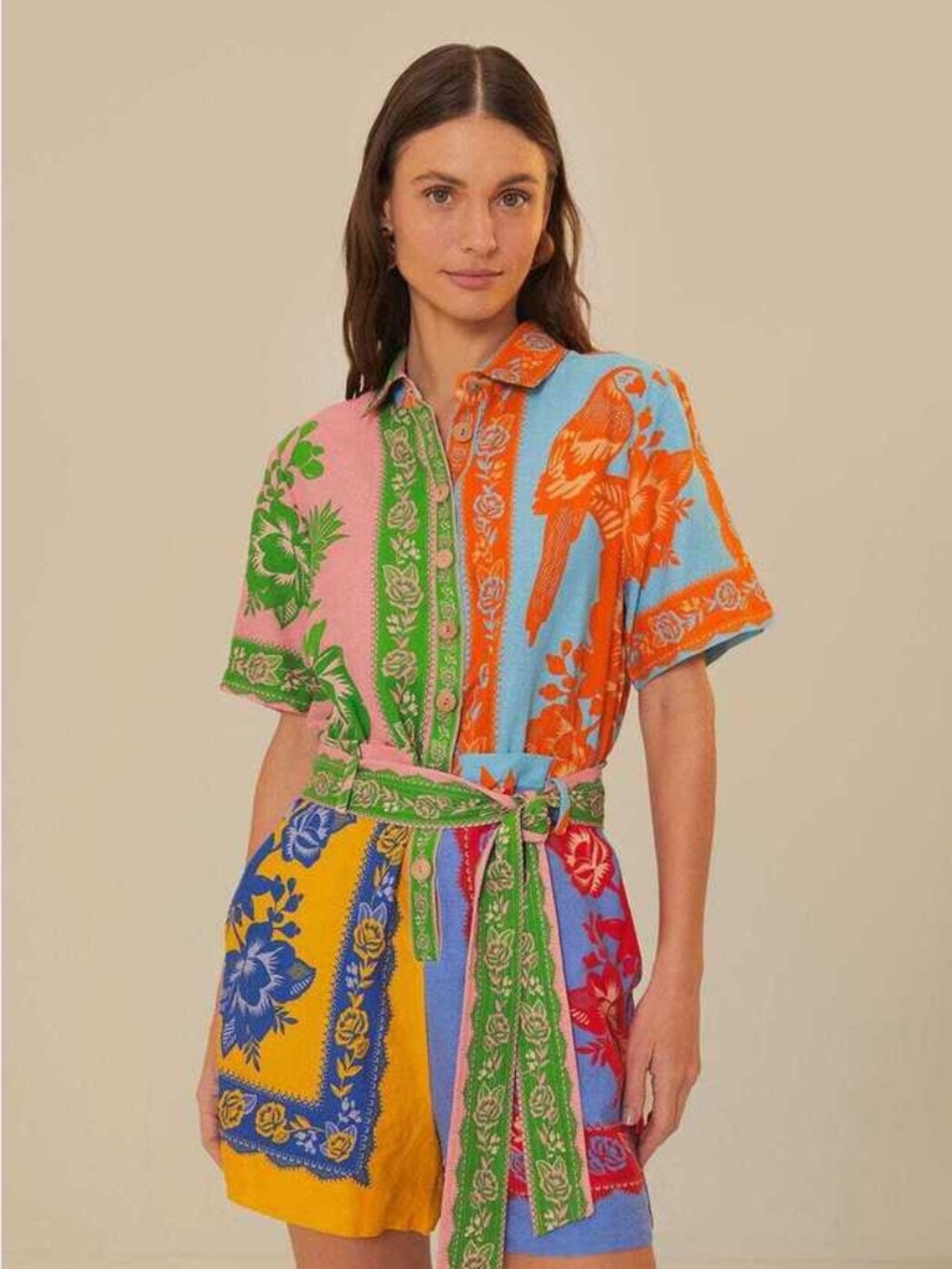 Farm Rio Mixed Lace Garden Scarves Romper Size Small
